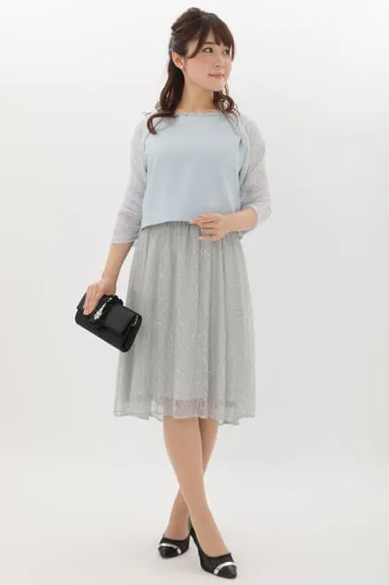 ブルーのビジュートップス付き2wayレースドレス