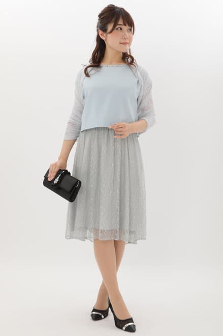 ブルーのビジュートップス付き2wayレースドレス