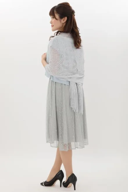 ブルーのビジュートップス付き2wayレースドレス