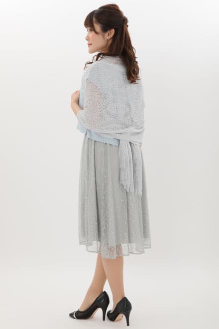 ブルーのビジュートップス付き2wayレースドレス