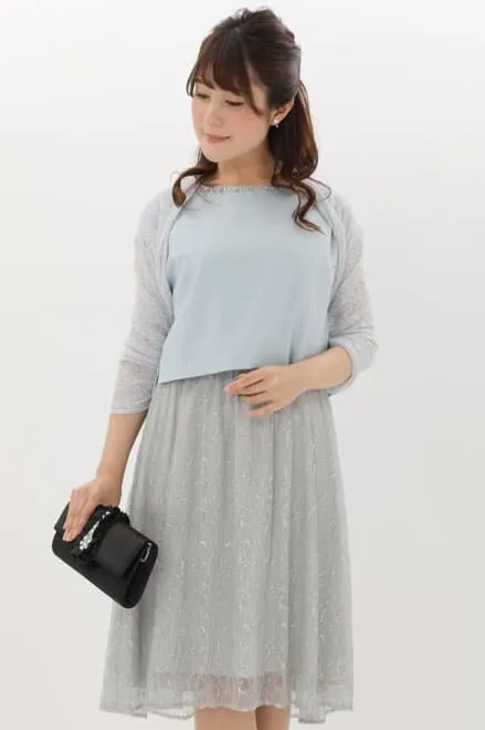 ブルーのビジュートップス付き2wayレースドレス