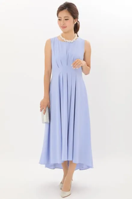 ブルーのウエスト切替フィッシュアンドテールドレス