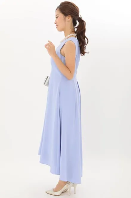 ブルーのウエスト切替フィッシュアンドテールドレス