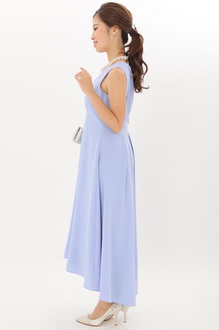 ブルーのウエスト切替フィッシュアンドテールドレス