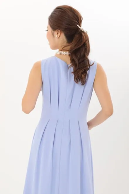 ブルーのウエスト切替フィッシュアンドテールドレス