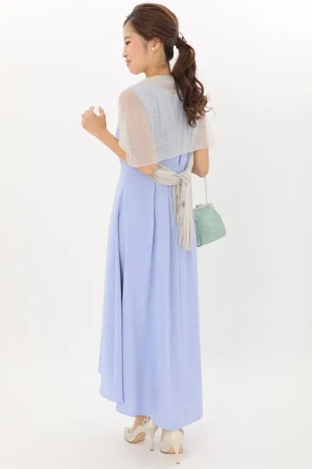 ブルーのウエスト切替フィッシュアンドテールドレス