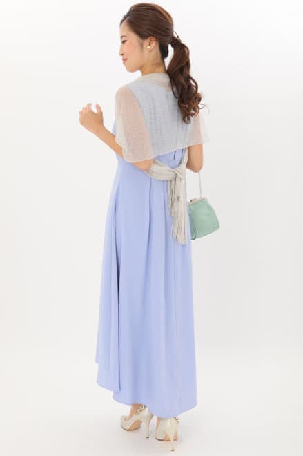 ブルーのウエスト切替フィッシュアンドテールドレス