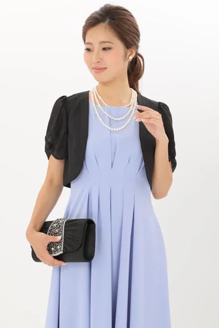 ブルーのウエスト切替フィッシュアンドテールドレス