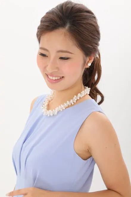 ブルーのウエスト切替フィッシュアンドテールドレス