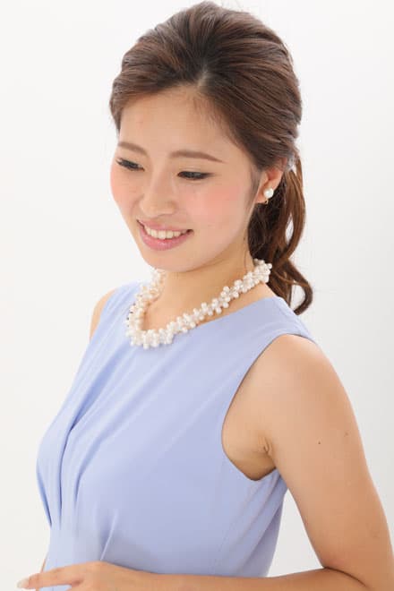 ブルーのウエスト切替フィッシュアンドテールドレス