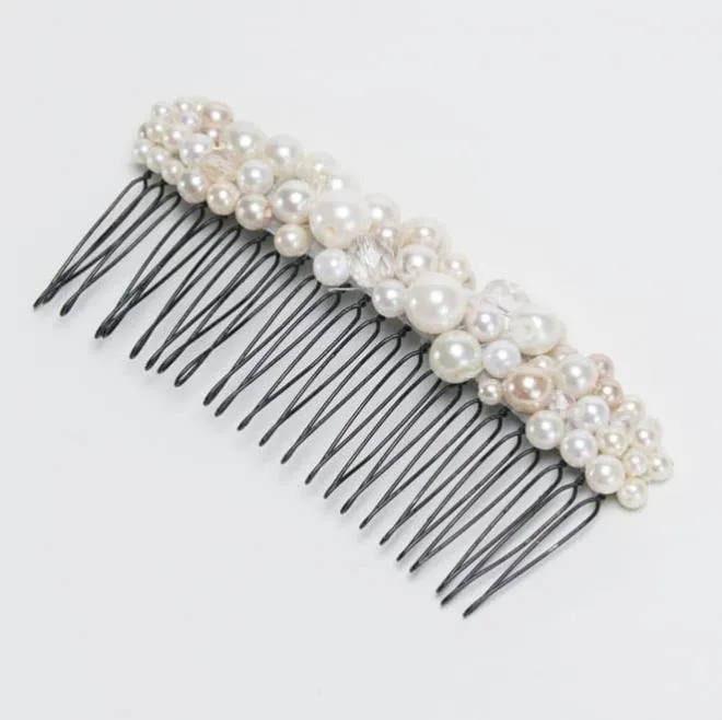 ホワイトパールとクリアビーズのコーム