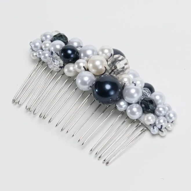 ネイビー&シルバーパールのコーム