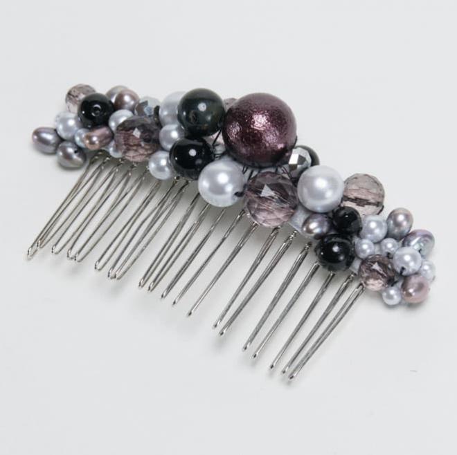 ワインレッド&シルバーパールのコーム