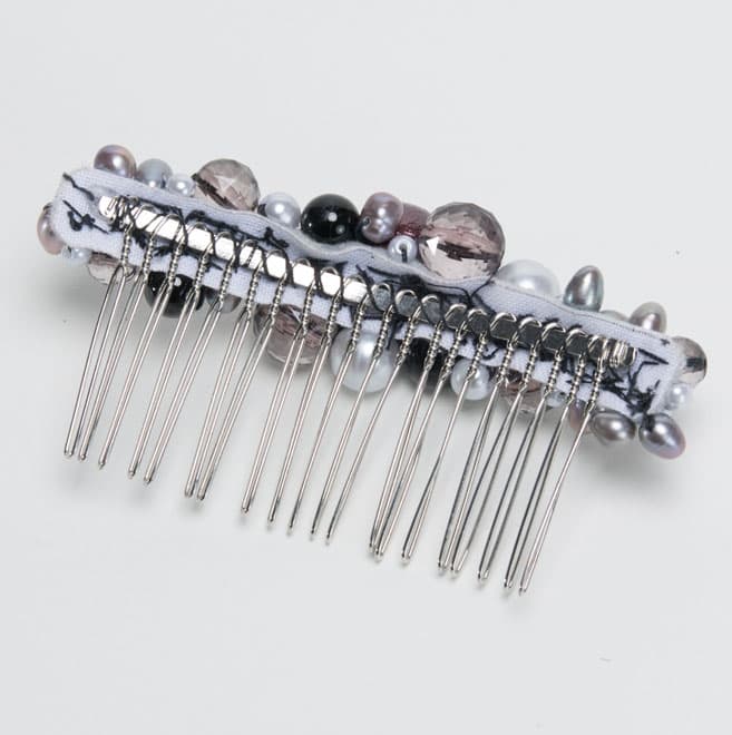 ワインレッド&シルバーパールのコーム