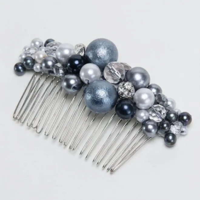 ブルーとシルバーパールのコーム