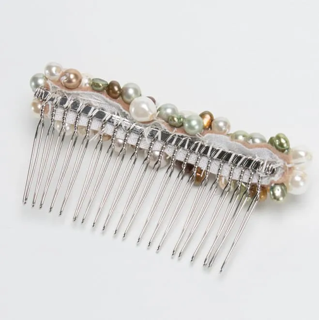 ゴールドとグリーンのバロックパールコーム