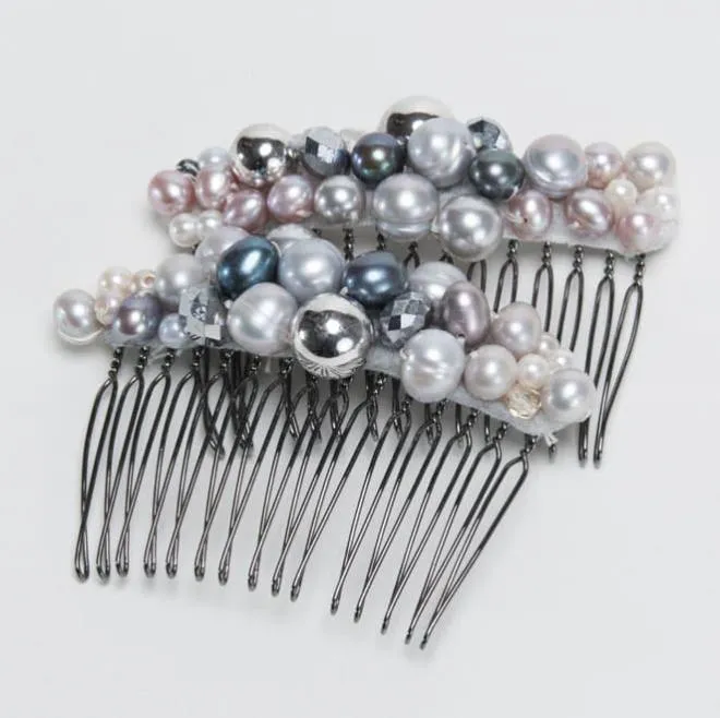 シルバーとグレーブルーのパールコーム 小2個セット