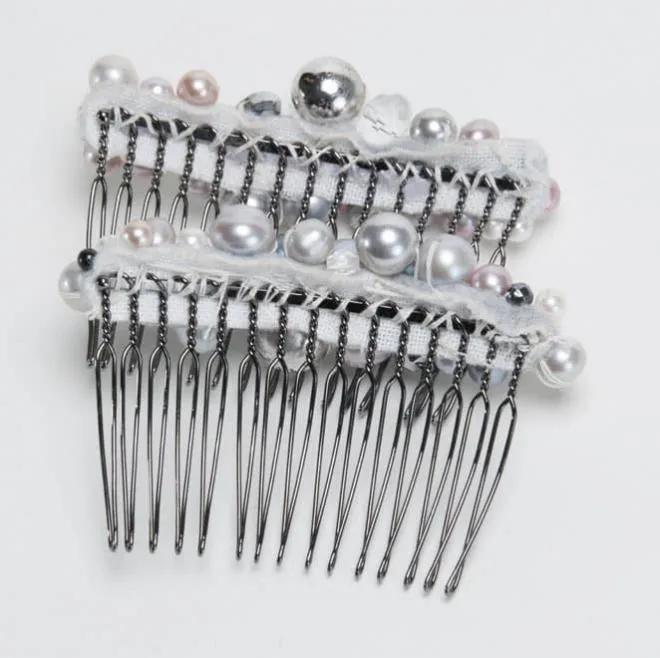 シルバーとグレーブルーのパールコーム 小2個セット