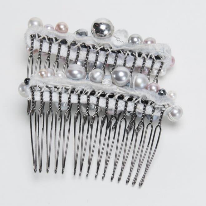 シルバーとグレーブルーのパールコーム 小2個セット