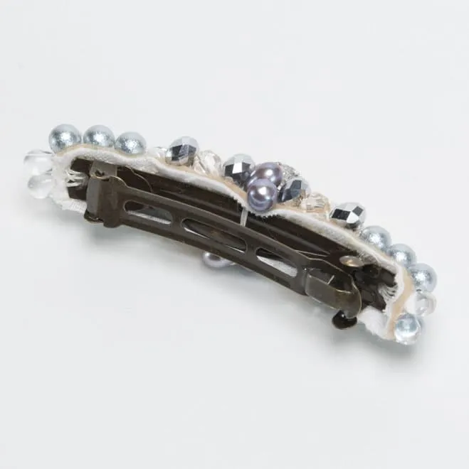 ラインストーンとグレーパールのバレッタ