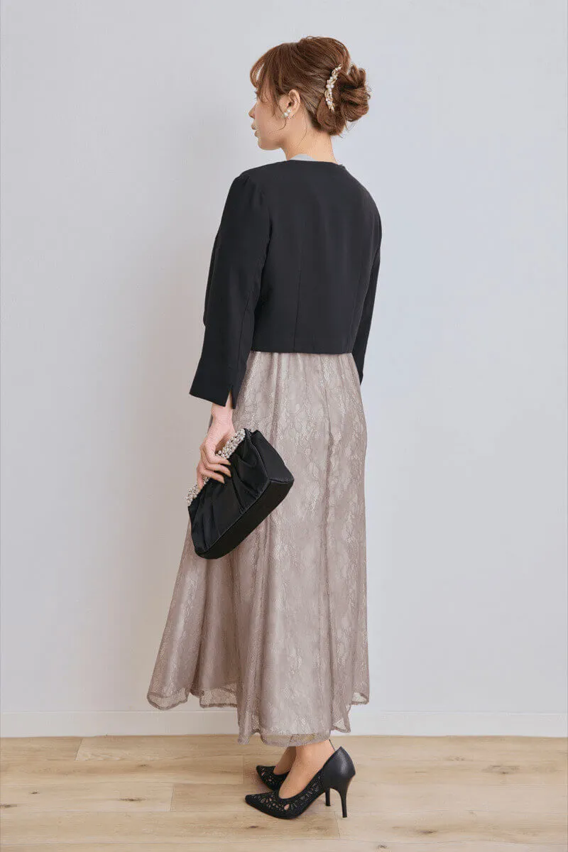 グレージュのプチハイネックマーメイドドレス