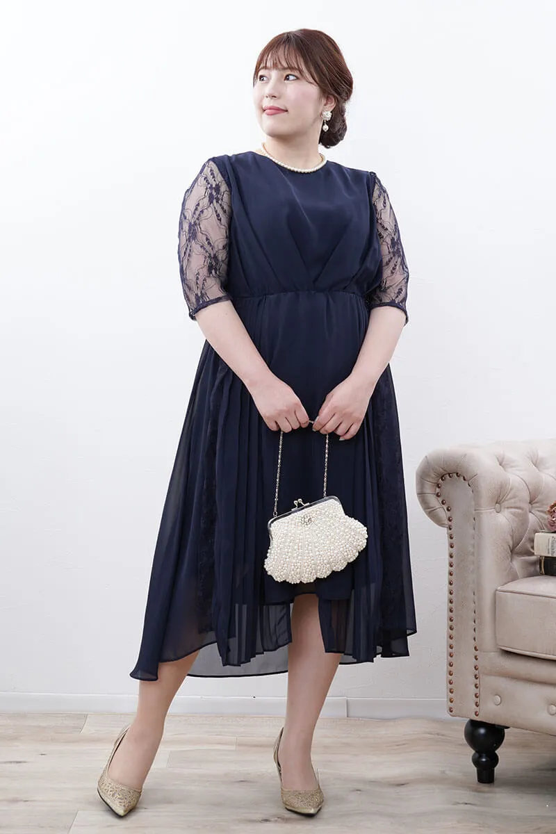 ネイビーのフィッシュテールシフォンドレス