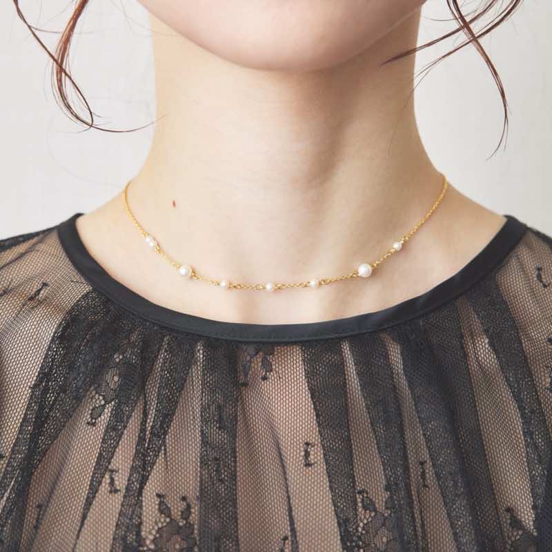 サージカルステンレスのミニパールネックレス