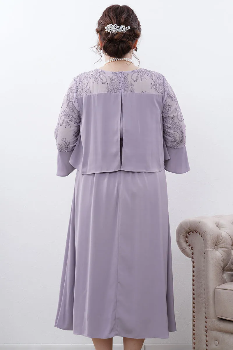 ラベンダーのフレアレイヤードドレス