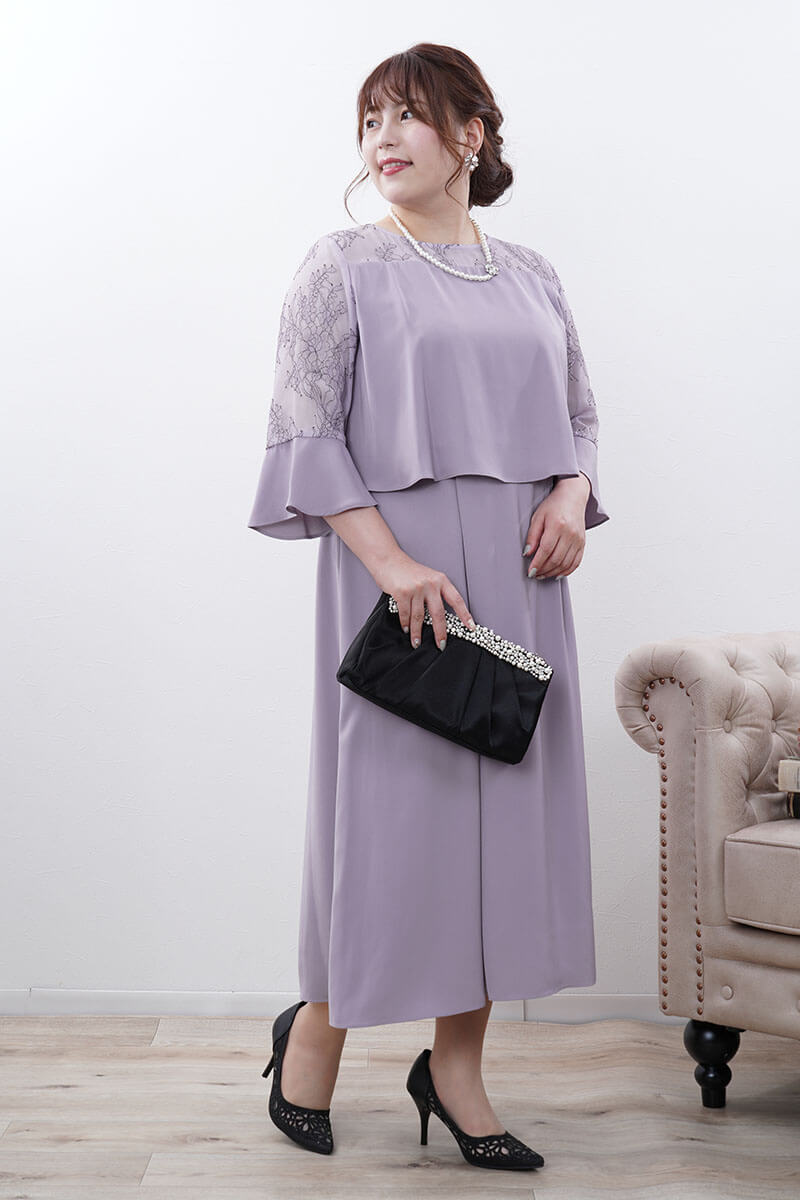 ラベンダーのフレアレイヤードドレス