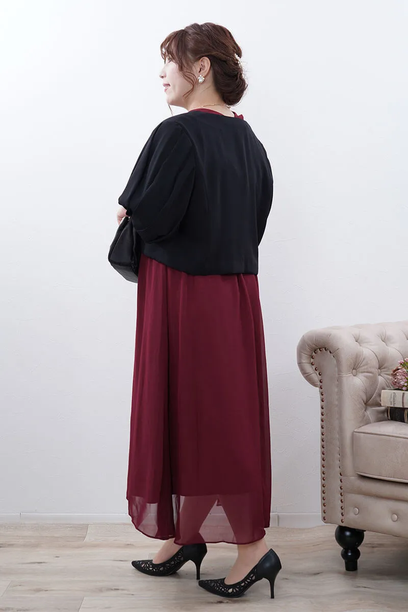 ボルドーのヴィンテージライクレースドレス