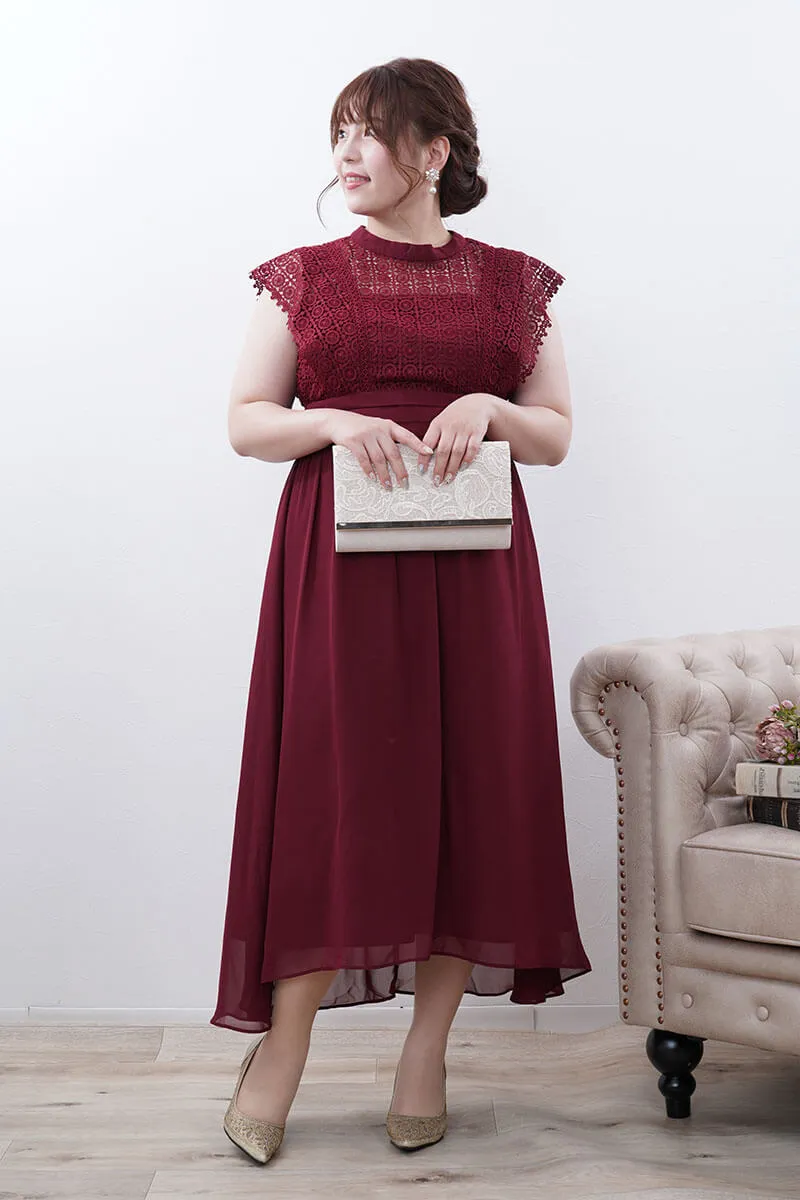 ボルドーのヴィンテージライクレースドレス