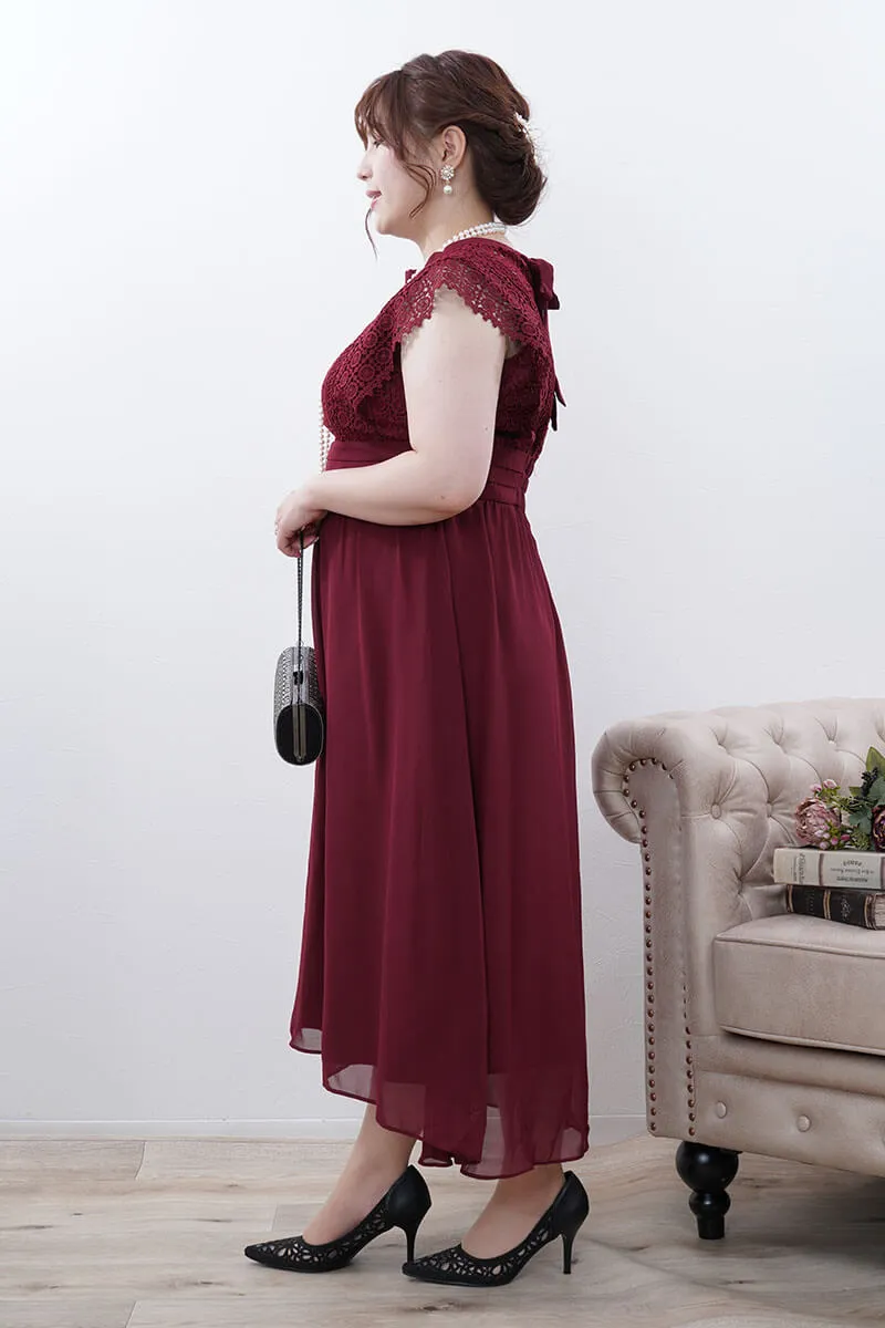 ボルドーのヴィンテージライクレースドレス