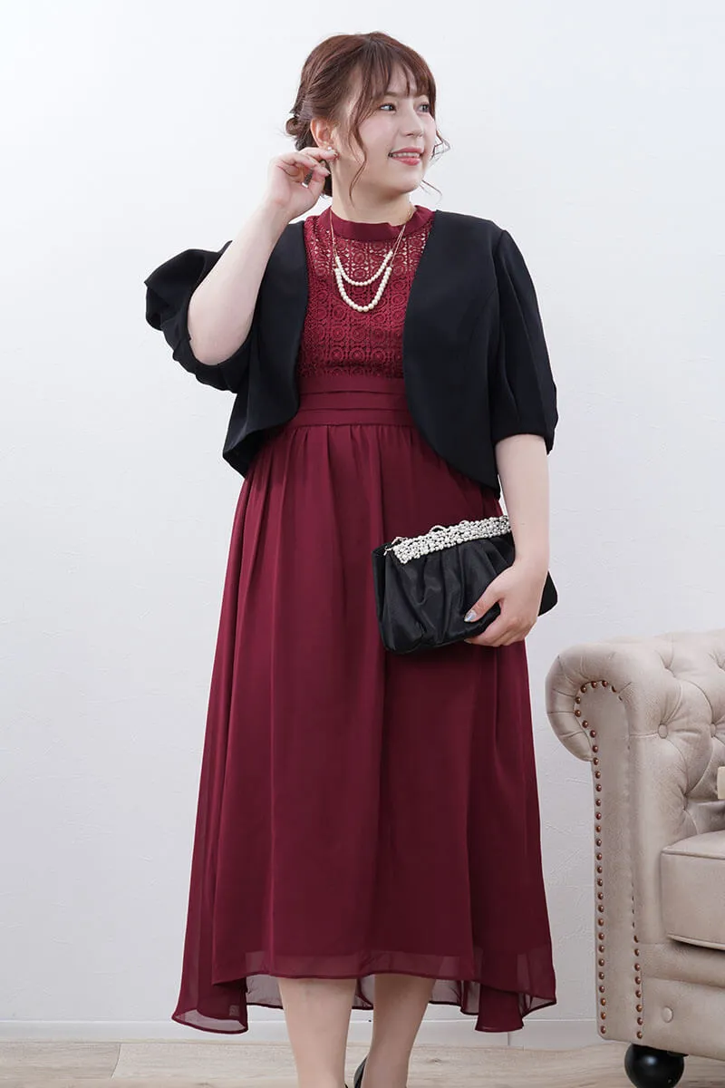 ボルドーのヴィンテージライクレースドレス