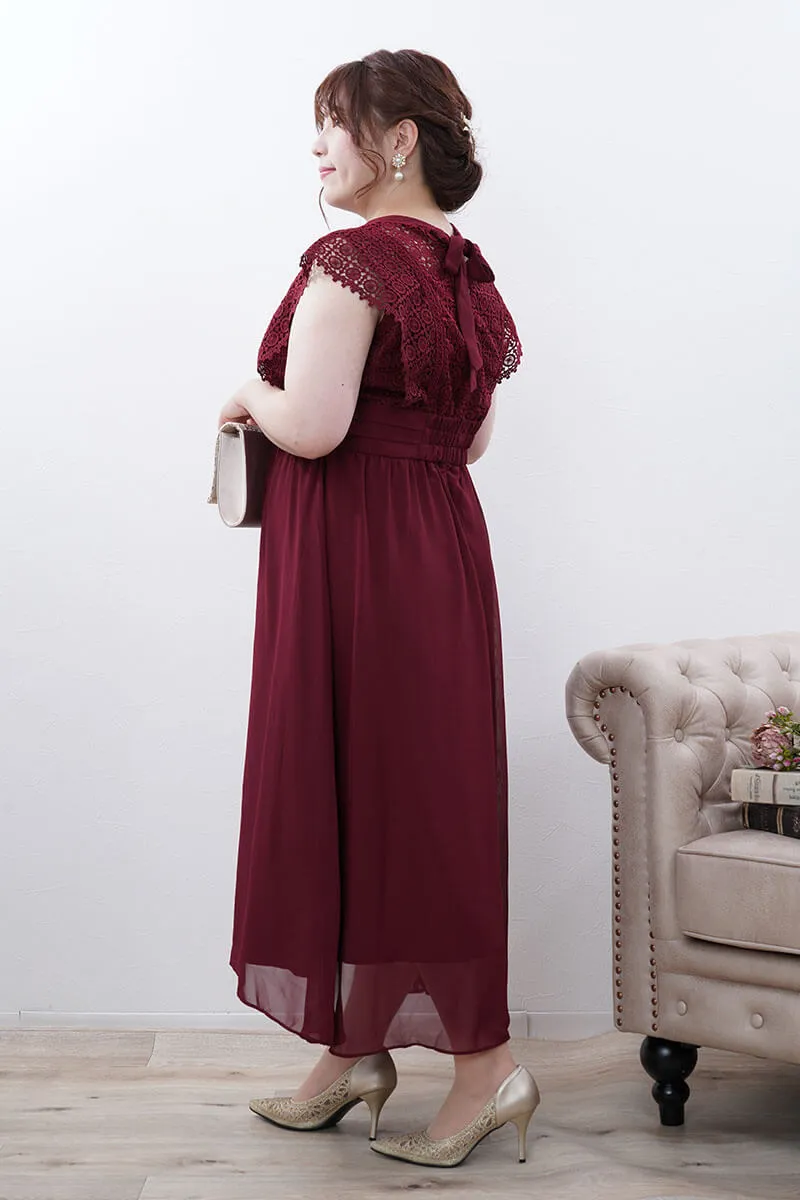 ボルドーのヴィンテージライクレースドレス