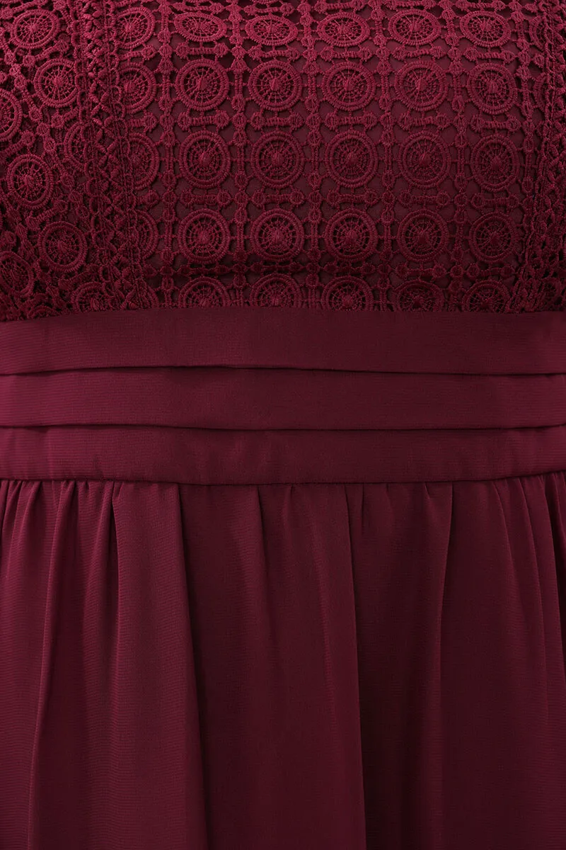 ボルドーのヴィンテージライクレースドレス
