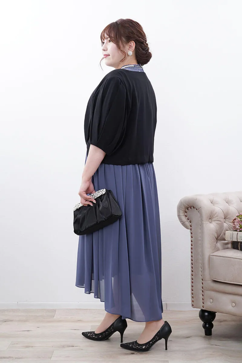 ブルーのヴィンテージライクレースドレス