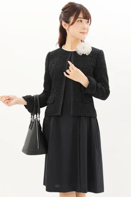 ネイビーのツイードリボン×ラメセレモニースーツセット