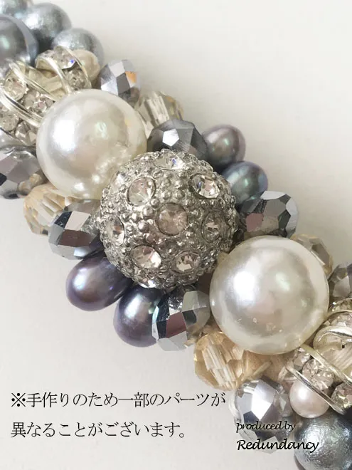 ラインストーンとグレーパールのバレッタ