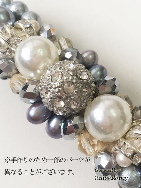 ラインストーンとグレーパールのバレッタ