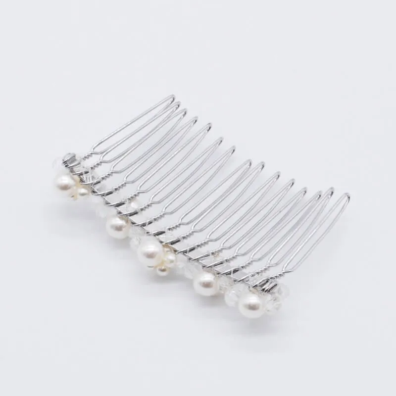 パール×ビーズのシルバーコーム