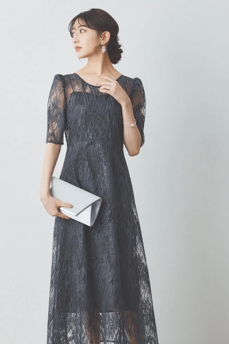 ダークグレーのスパンコールアネモネドレス