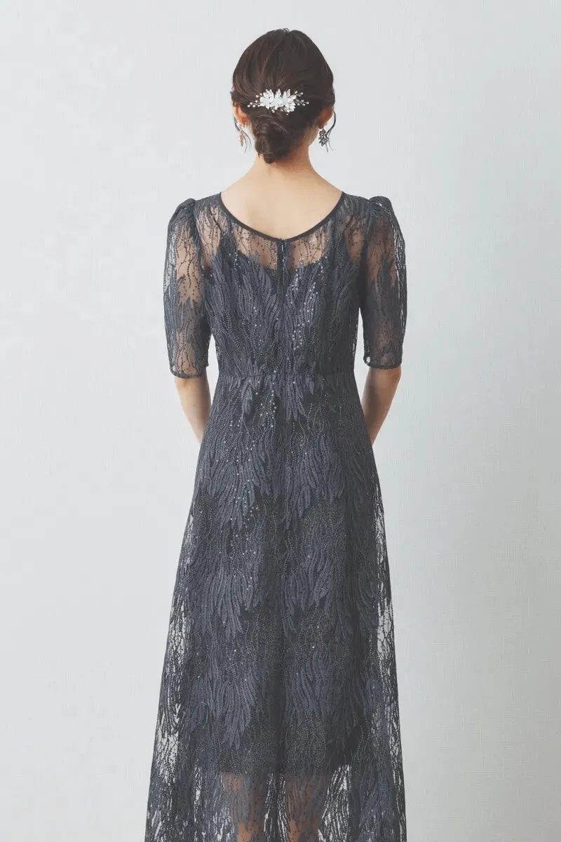 ダークグレーのスパンコールアネモネドレス