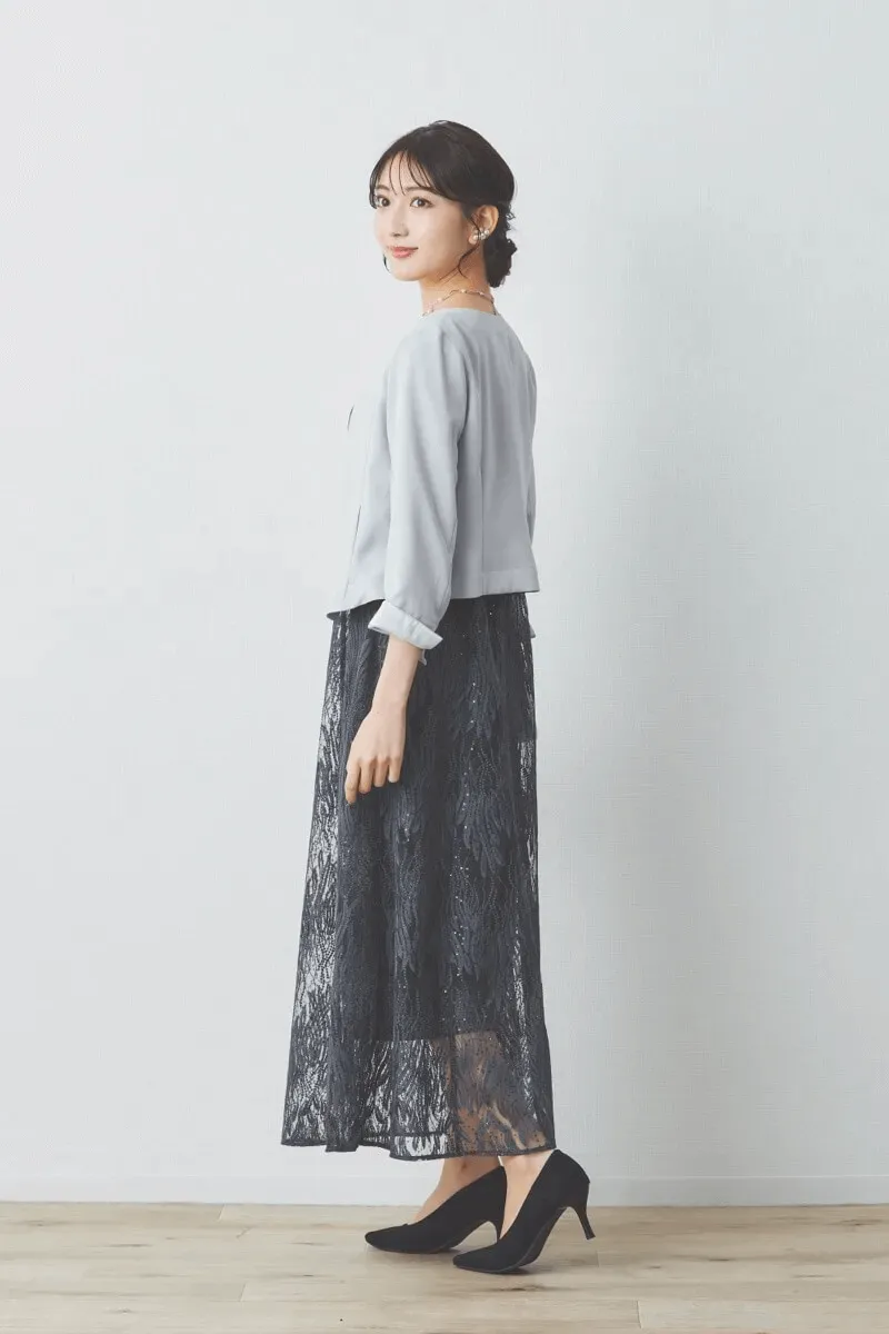 ダークグレーのスパンコールアネモネドレス