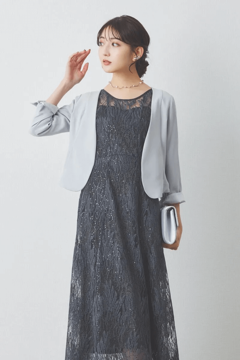 ダークグレーのスパンコールアネモネドレス