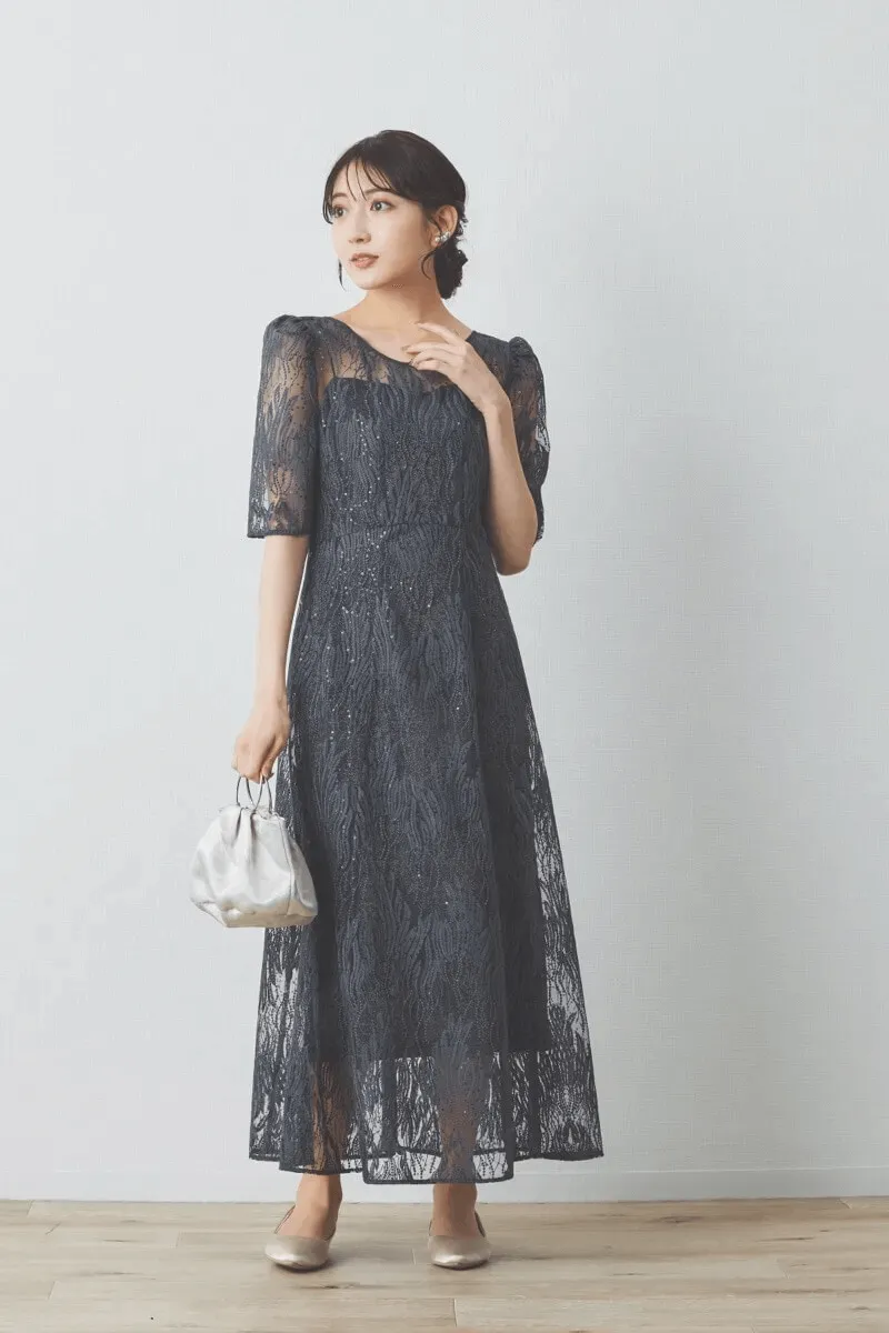 ダークグレーのスパンコールアネモネドレス