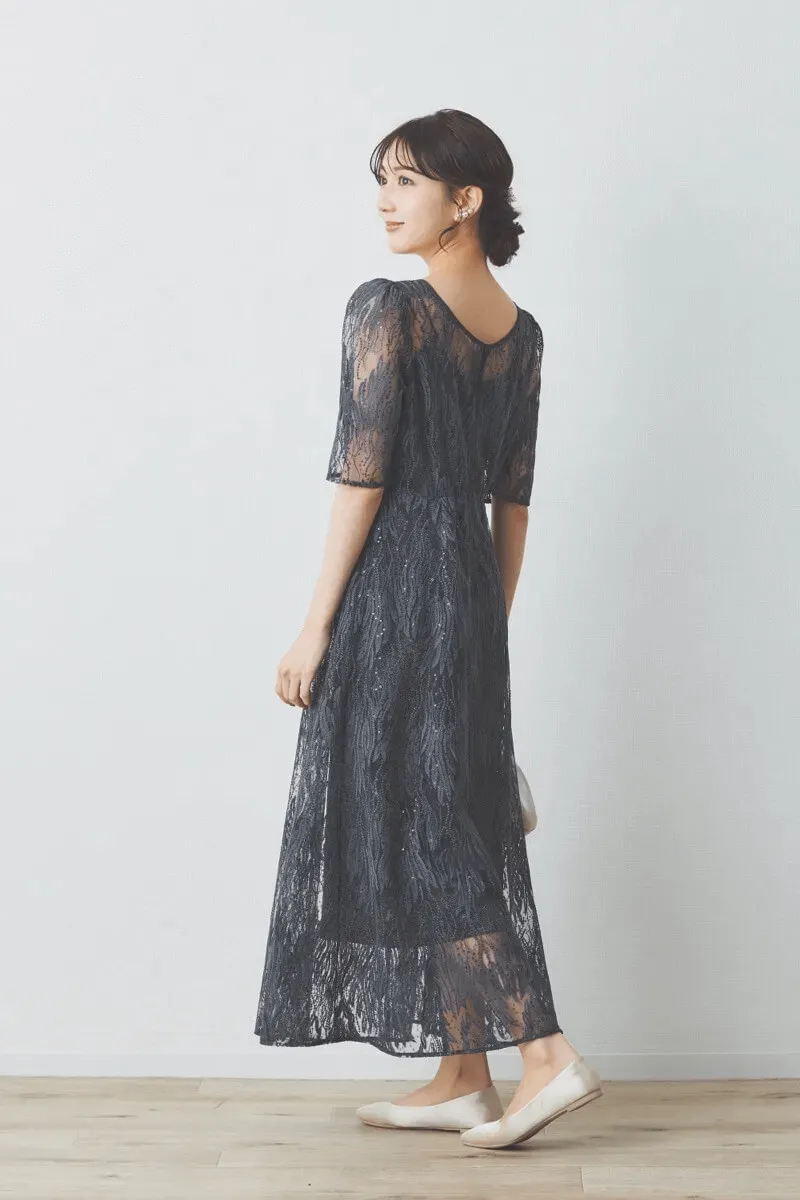 ダークグレーのスパンコールアネモネドレス