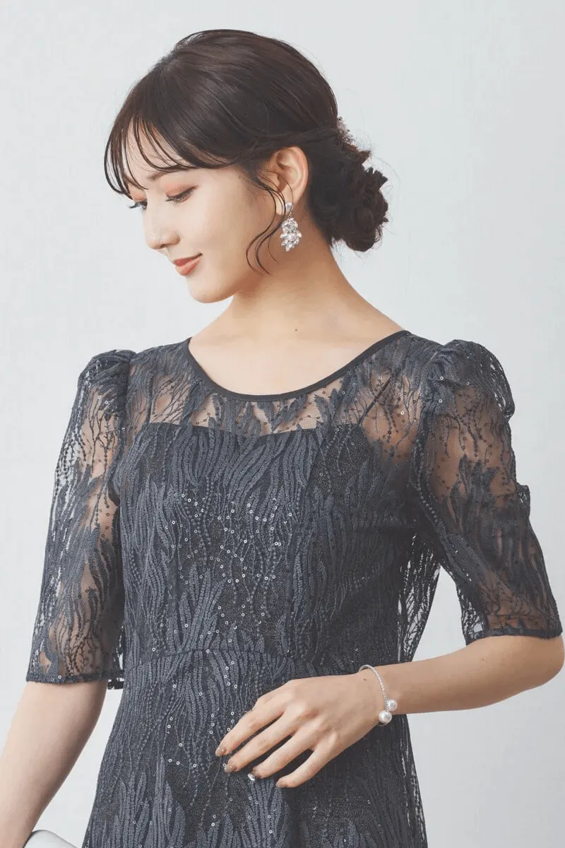 ダークグレーのスパンコールアネモネドレス