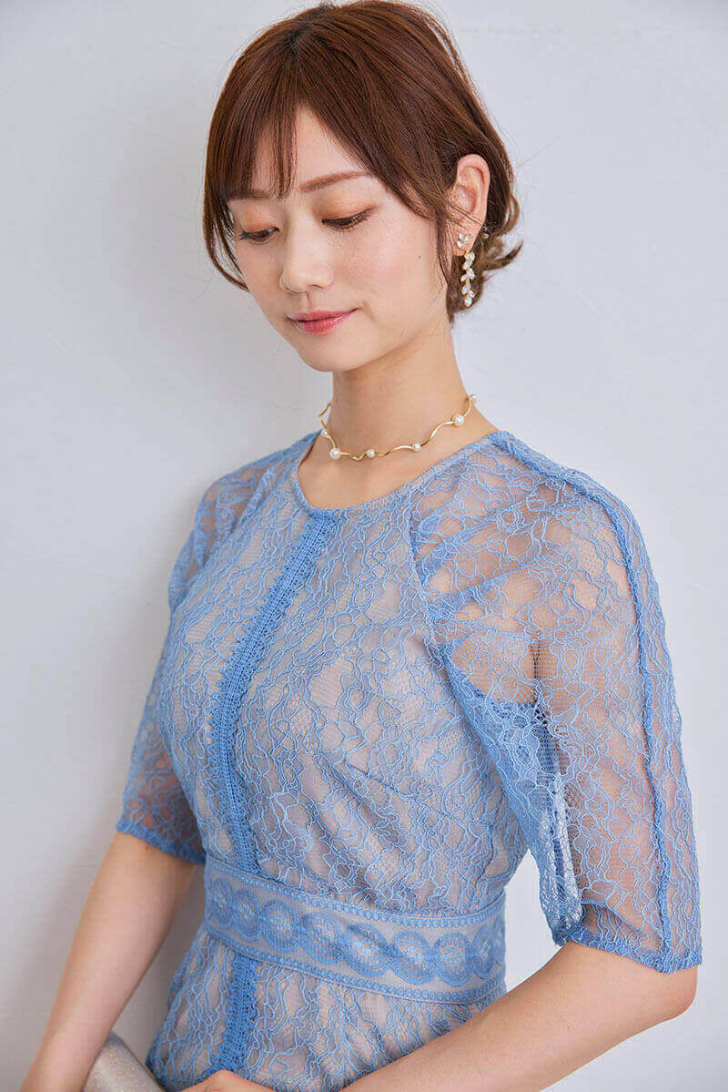 パール×メタルのウェーブネックレス(ゴールド)