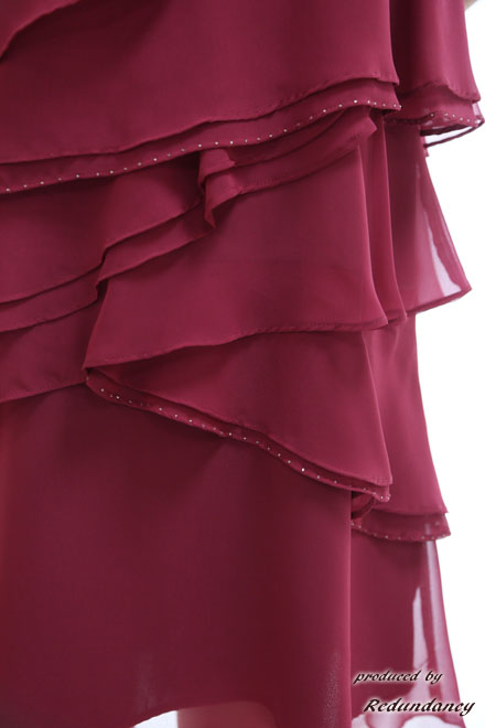 ピンクのVネックフリルミニ丈ドレスコーディネートセット