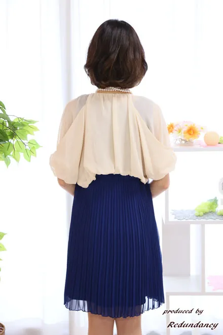 ロイヤルブルーのAラインプリーツドレスコーディネートセット